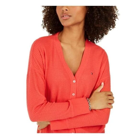 ✨TOMMY HILFIGER Womens Coral Long Sleeve With buttons Sz Small Sweater✨ - Picture 3 of 11